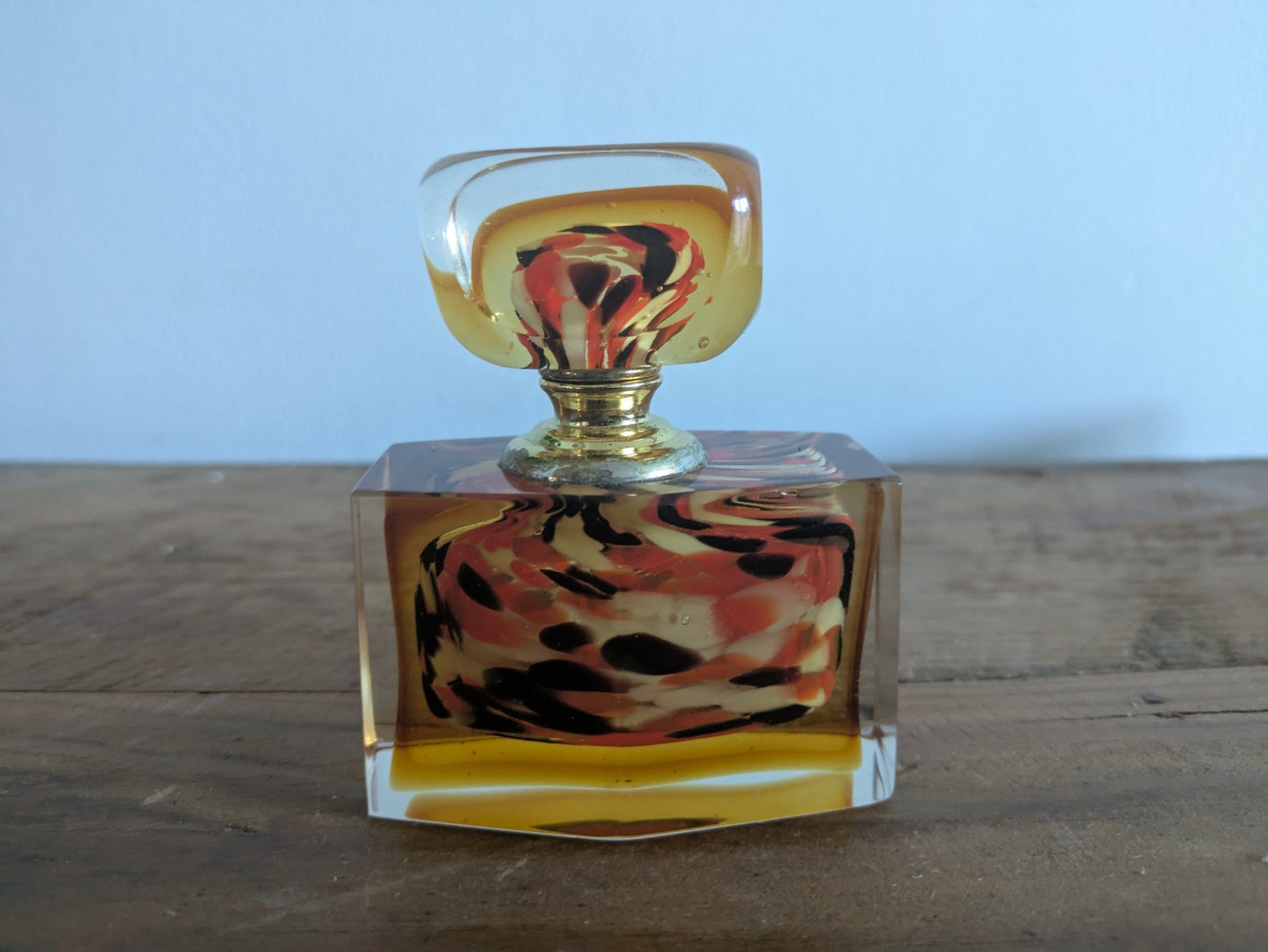 Vintage Retro Murano Glass Art Perfume Bottle Complete Orange Stopper Dauber Vgc