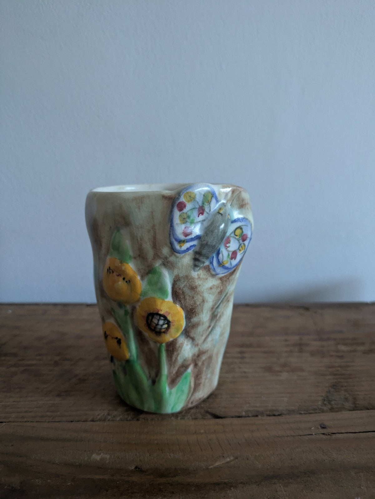 Vintage 1930s E Radford England Butterfly Ware Pottery Vase Hand Painted Deco