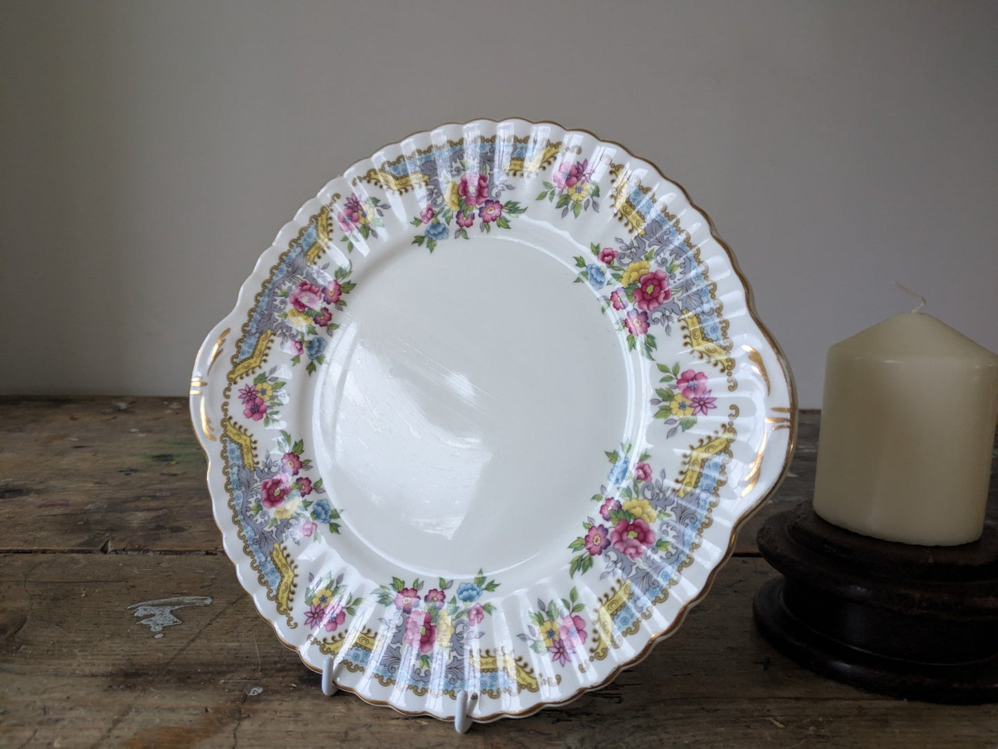 Vintage Royal Stafford UK Regency fine bone china cake plate Vgc Props Serving 