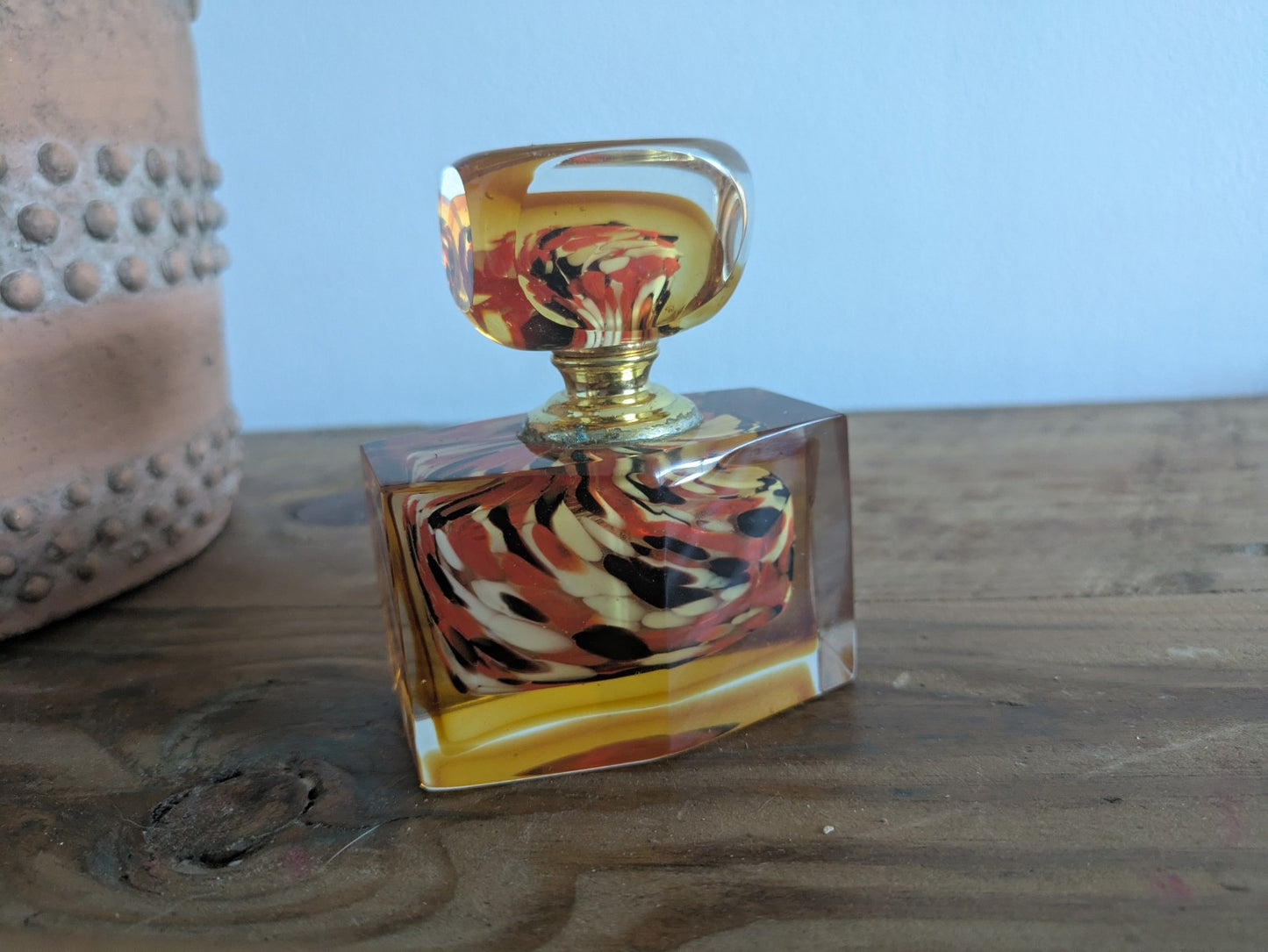 Vintage Retro Murano Glass Art Perfume Bottle Complete Orange Stopper Dauber Vgc