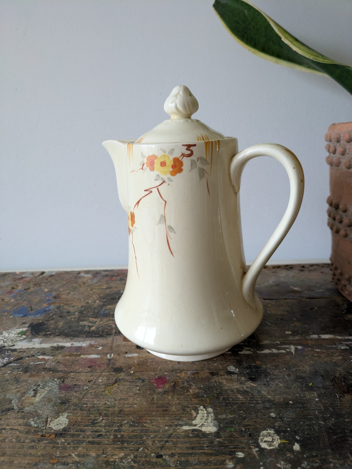 Vintage Grindley Cream Petal Coffee Pot Ceramic Art Deco 1 Litre 1930s Original 