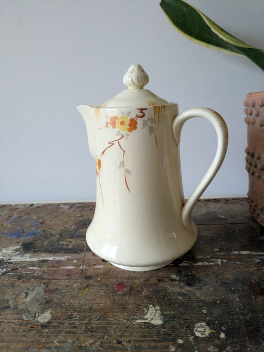 Vintage Grindley Cream Petal Coffee Pot Ceramic Art Deco 1 Litre 1930s Original 