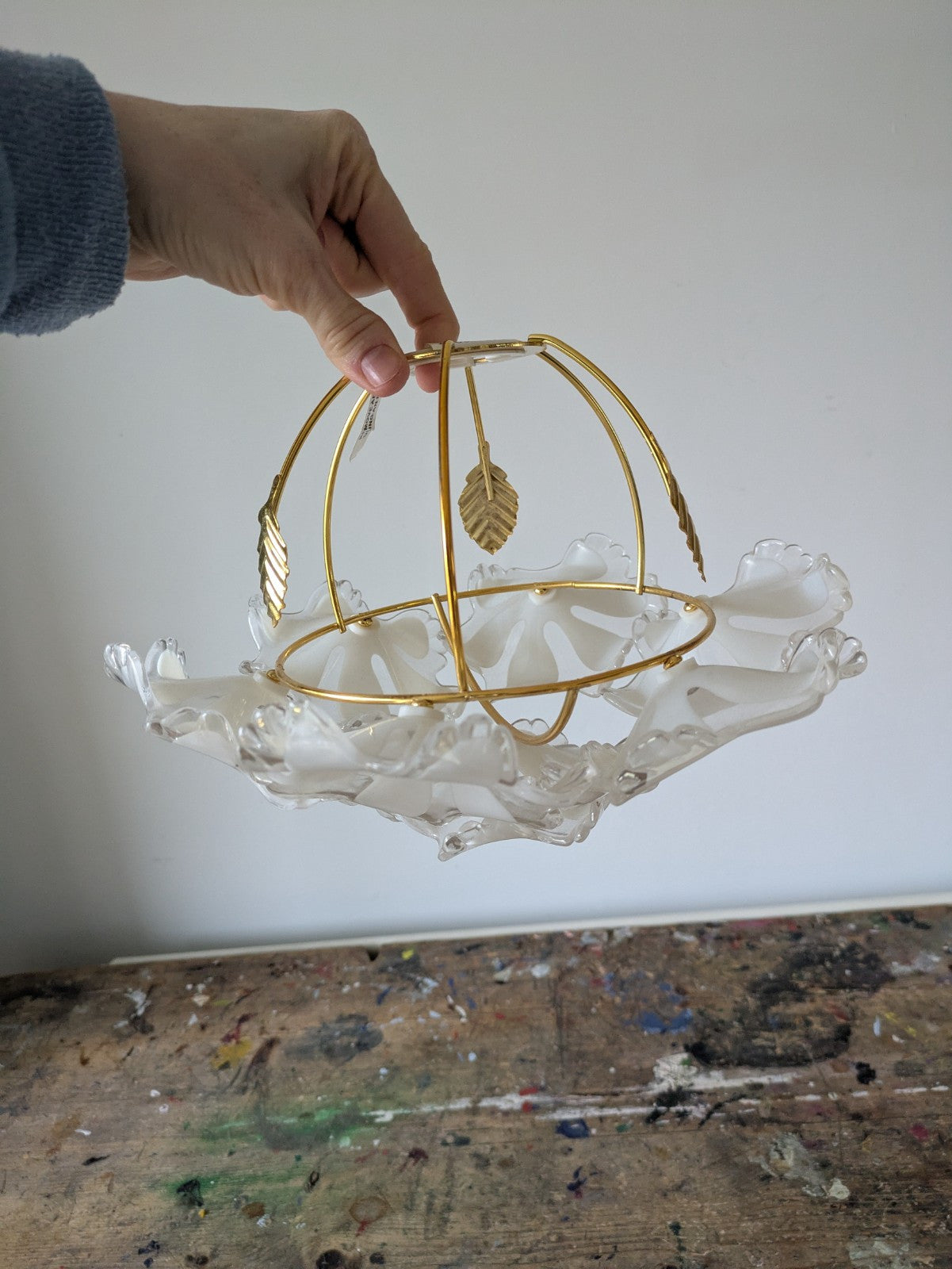 Vintage Retro Ceiling Shade White & Gold Floral Design Acrylic Prop Lighting 