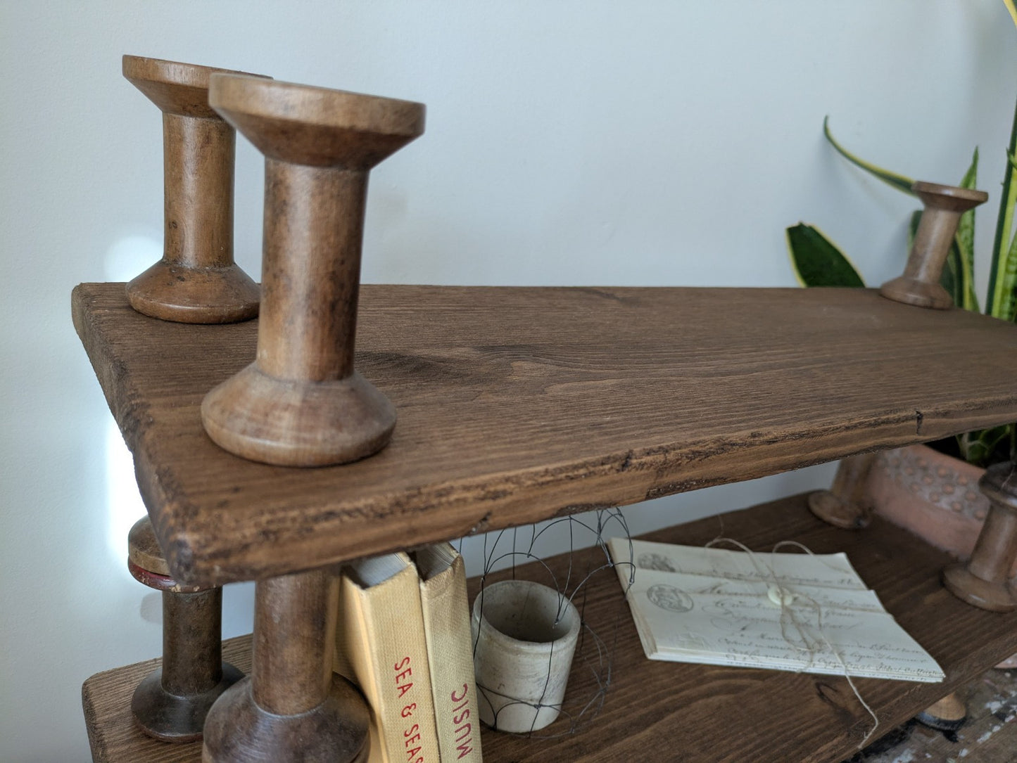 Antique Indian Reclaimed Vintage Folk Art Bobbin Spool Shelf Shelves Handmade