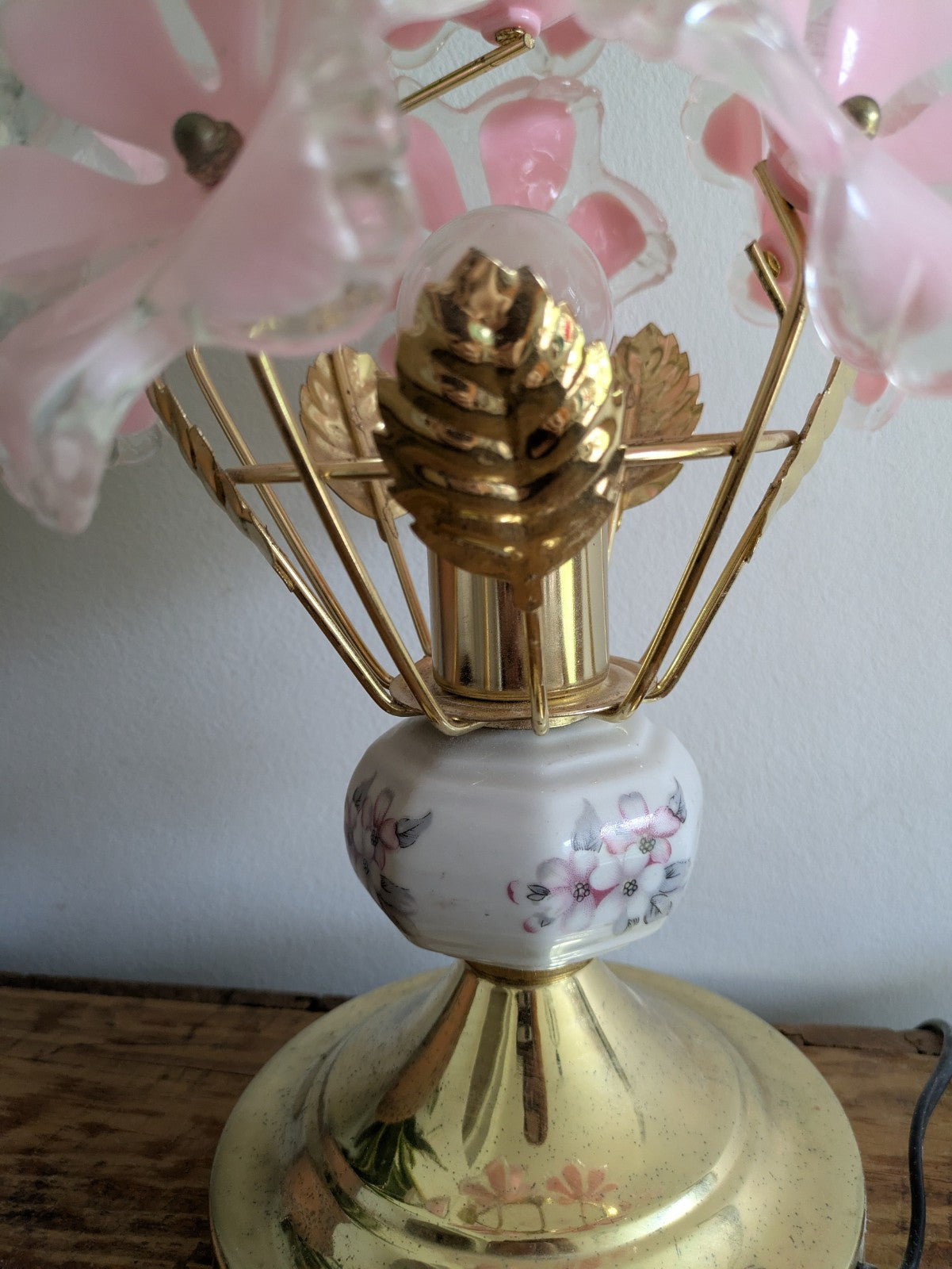 VTG Retro Sputnik Pink Six Flower Head Touch Me Light Bedside Lamp Brass Effect