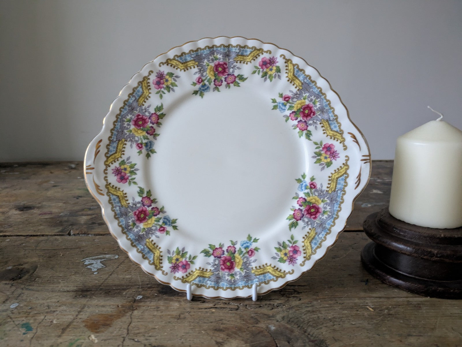Vintage Royal Stafford UK Regency fine bone china cake plate Vgc Props Serving 