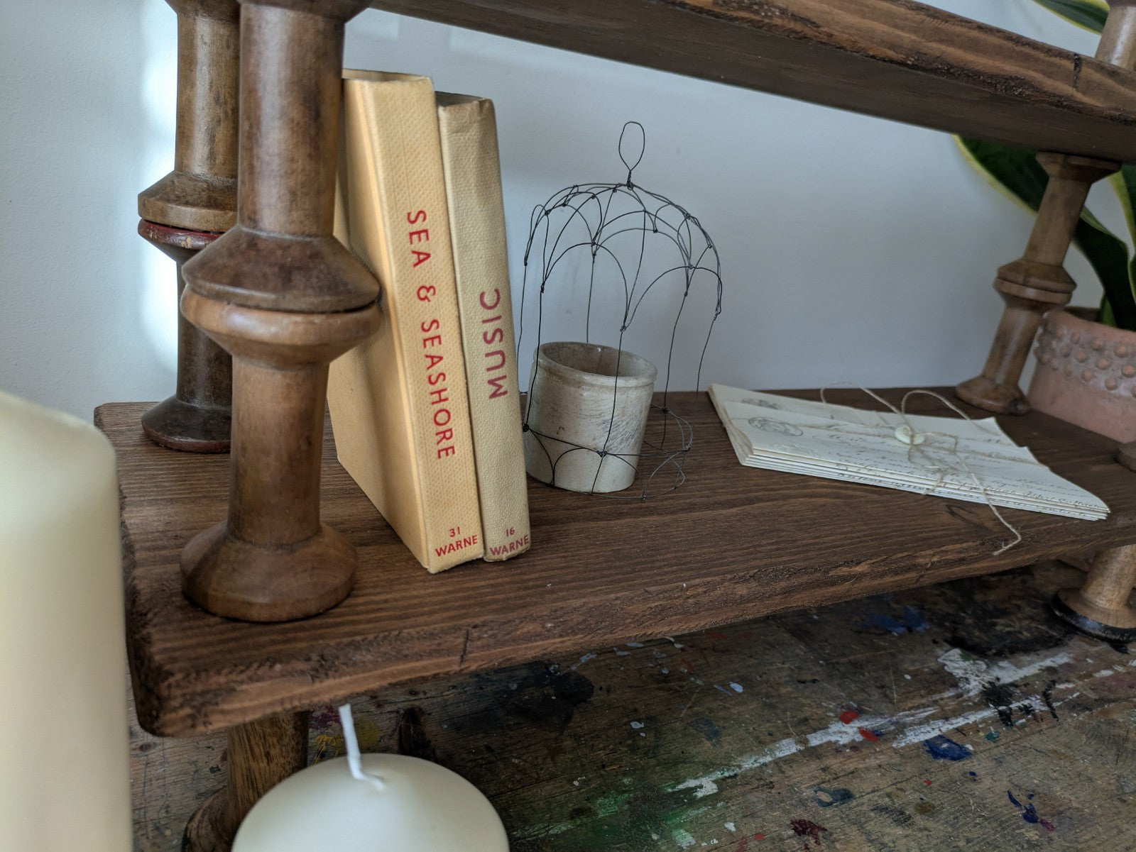 Antique Indian Reclaimed Vintage Folk Art Bobbin Spool Shelf Shelves Handmade