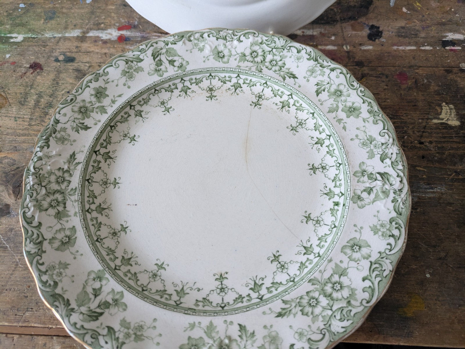 6 Rare Antique S.Hancock & Sons Warwick Dessert Plates Green Floral Serving Prop