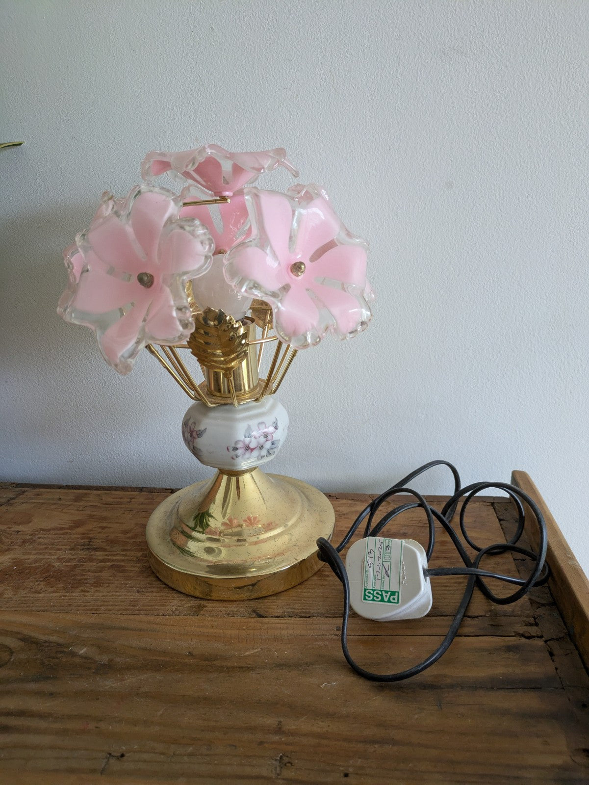 VTG Retro Sputnik Pink Six Flower Head Touch Me Light Bedside Lamp Brass Effect