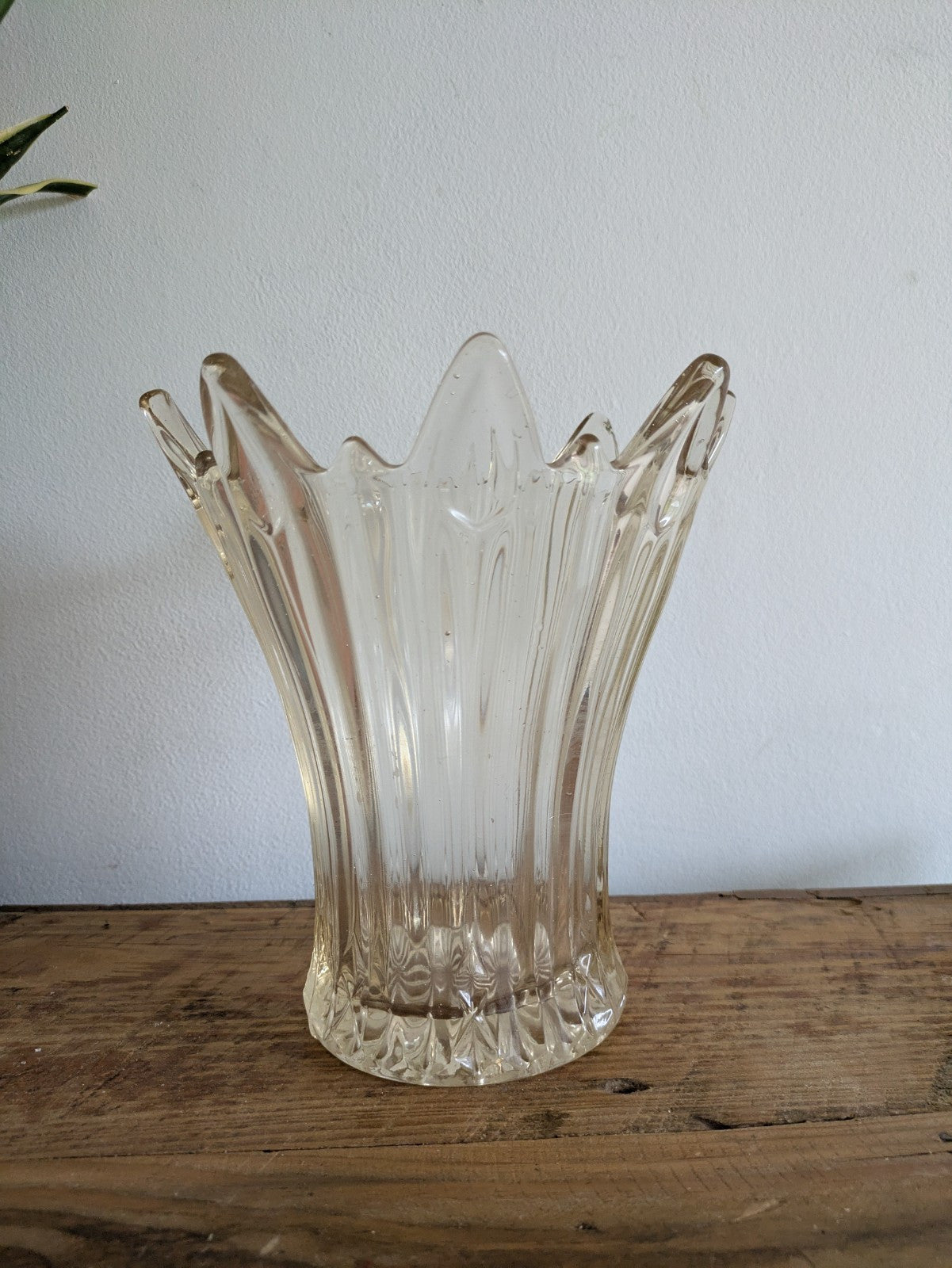 Vintage Art Deco Sowerby Champagne Pressed Glass Sunburst Splash 1930s Vase Vgc