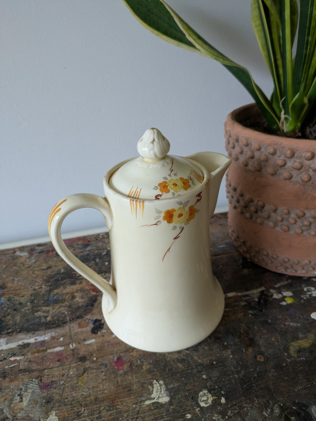 Vintage Grindley Cream Petal Coffee Pot Ceramic Art Deco 1 Litre 1930s Original 