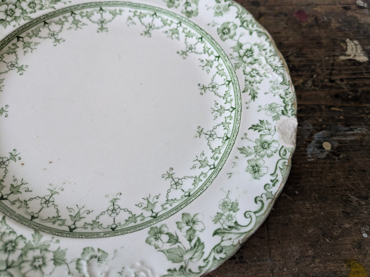 6 Rare Antique S.Hancock & Sons Warwick Side Plates Green Floral Serving Prop