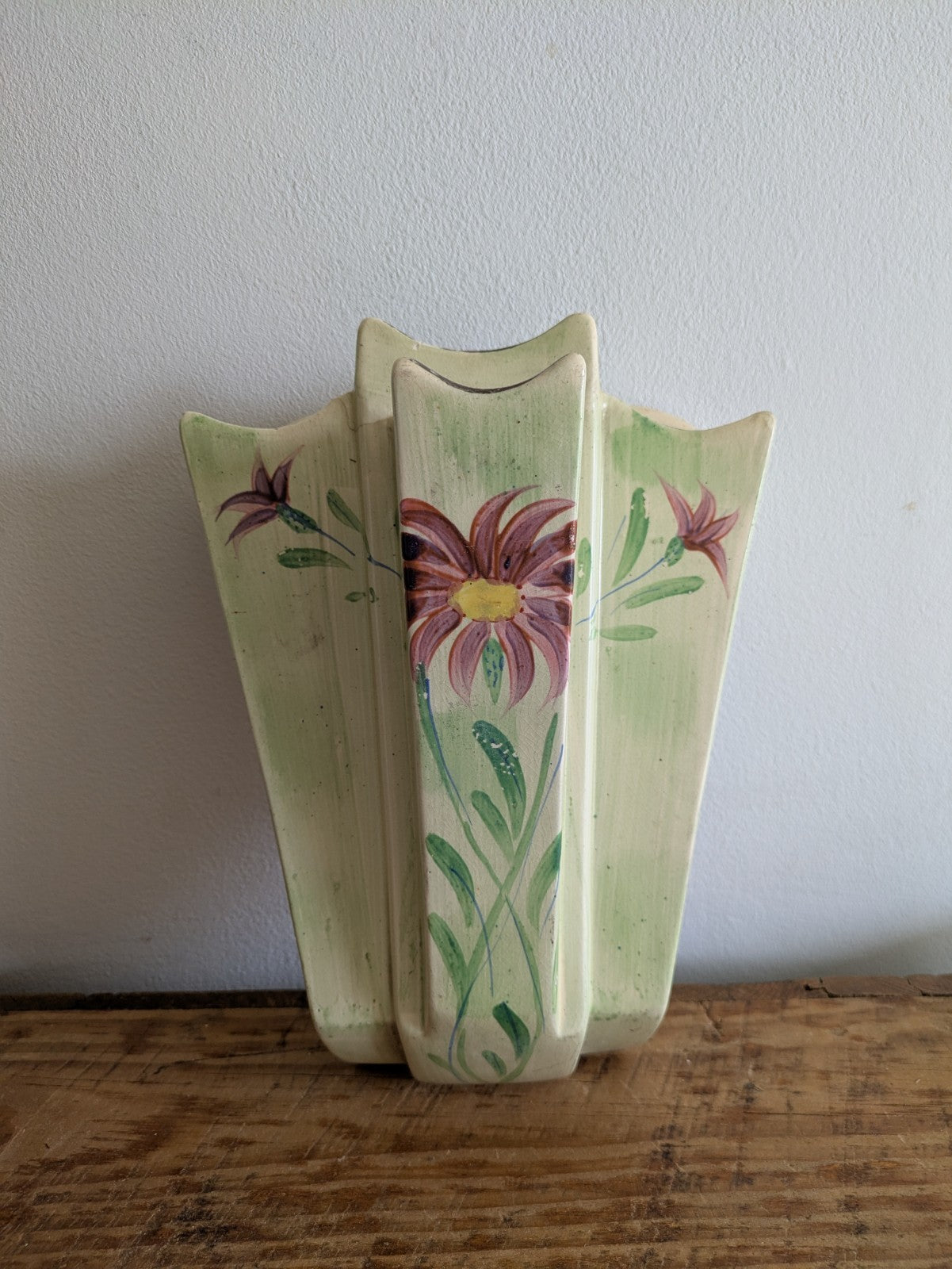Vintage RARE Arthur Wood Floral / Flower Large Art Deco Single Wall Pocket Vase