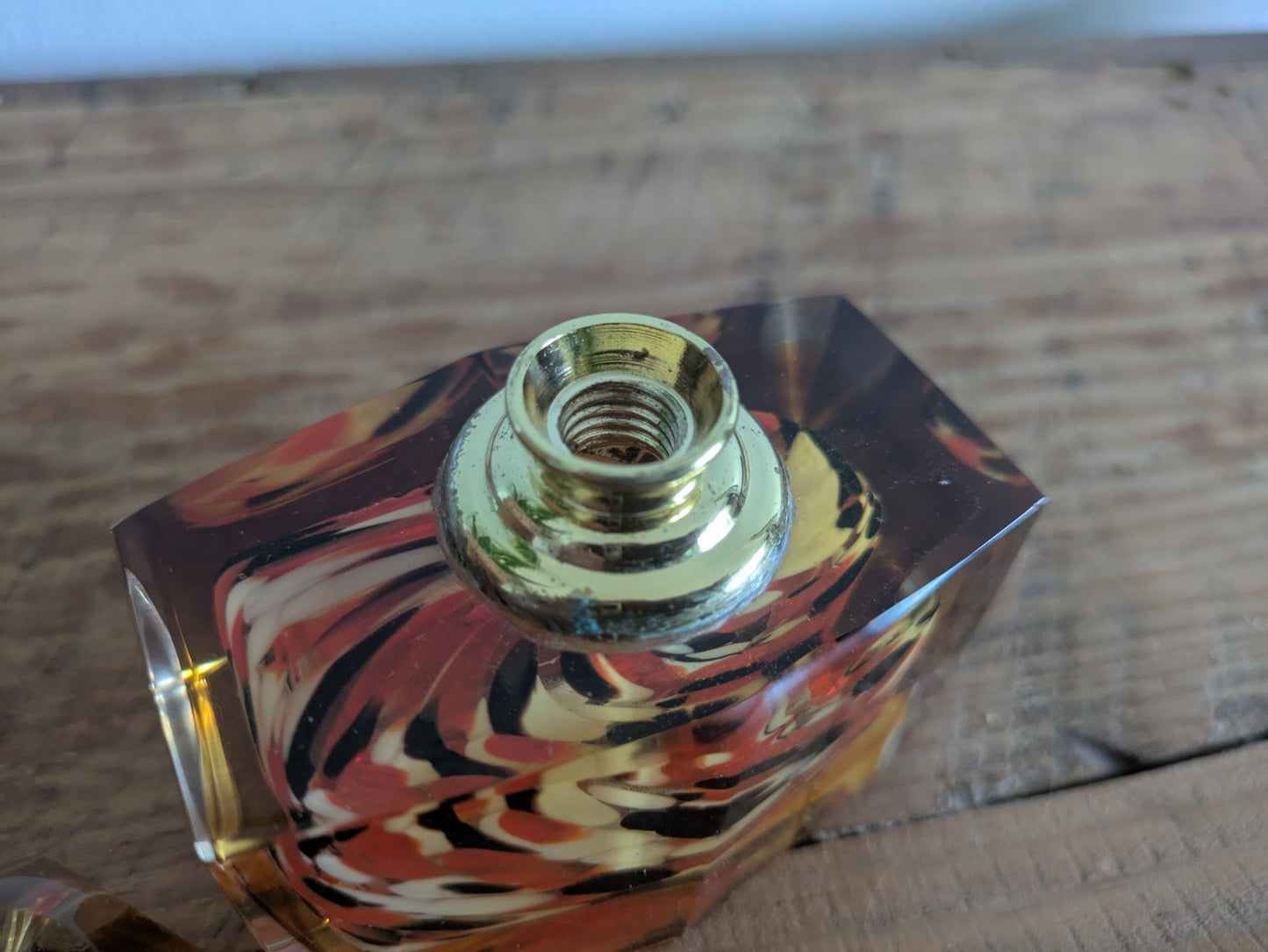 Vintage Retro Murano Glass Art Perfume Bottle Complete Orange Stopper Dauber Vgc