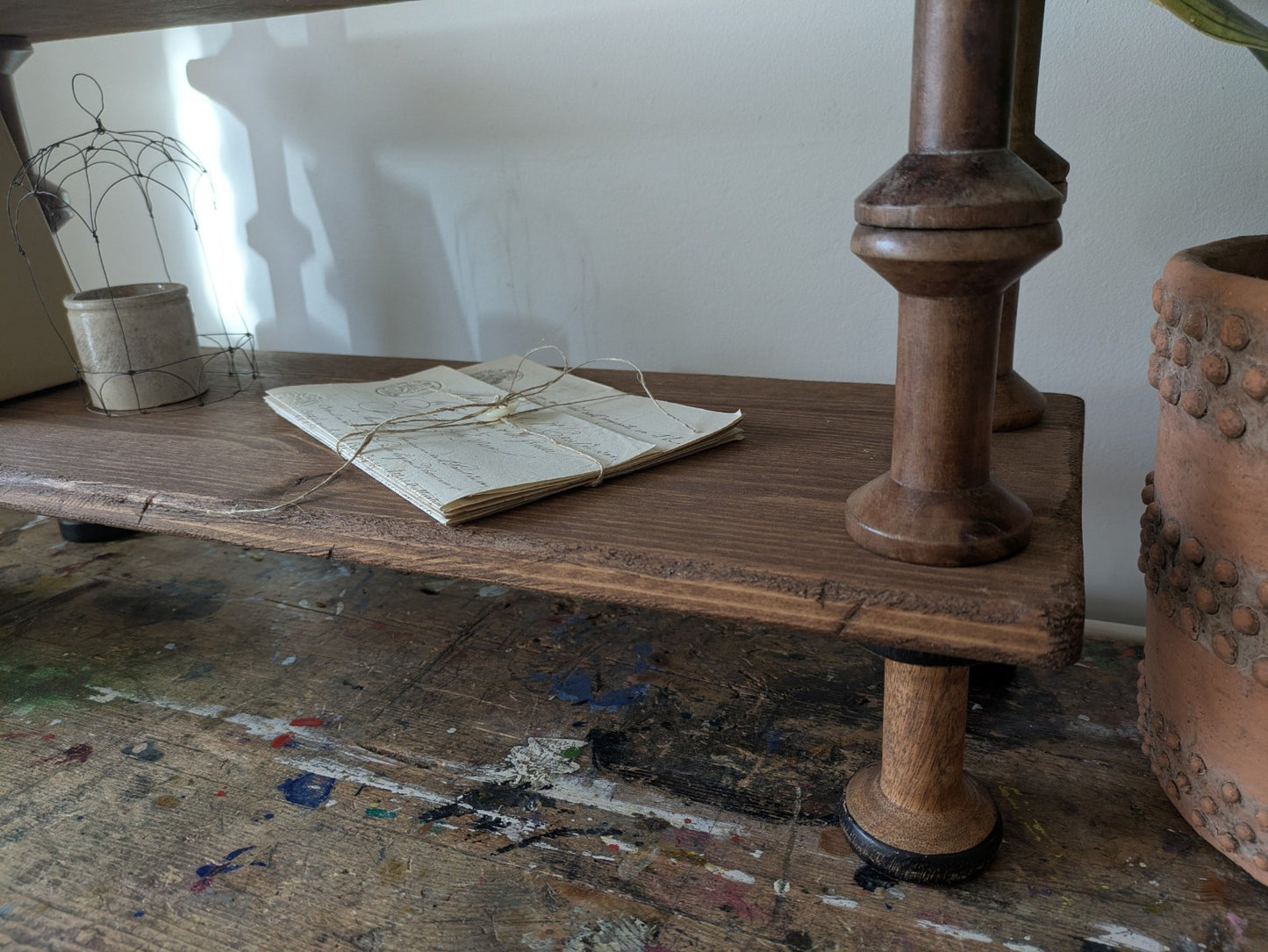 Antique Indian Reclaimed Vintage Folk Art Bobbin Spool Shelf Shelves Handmade