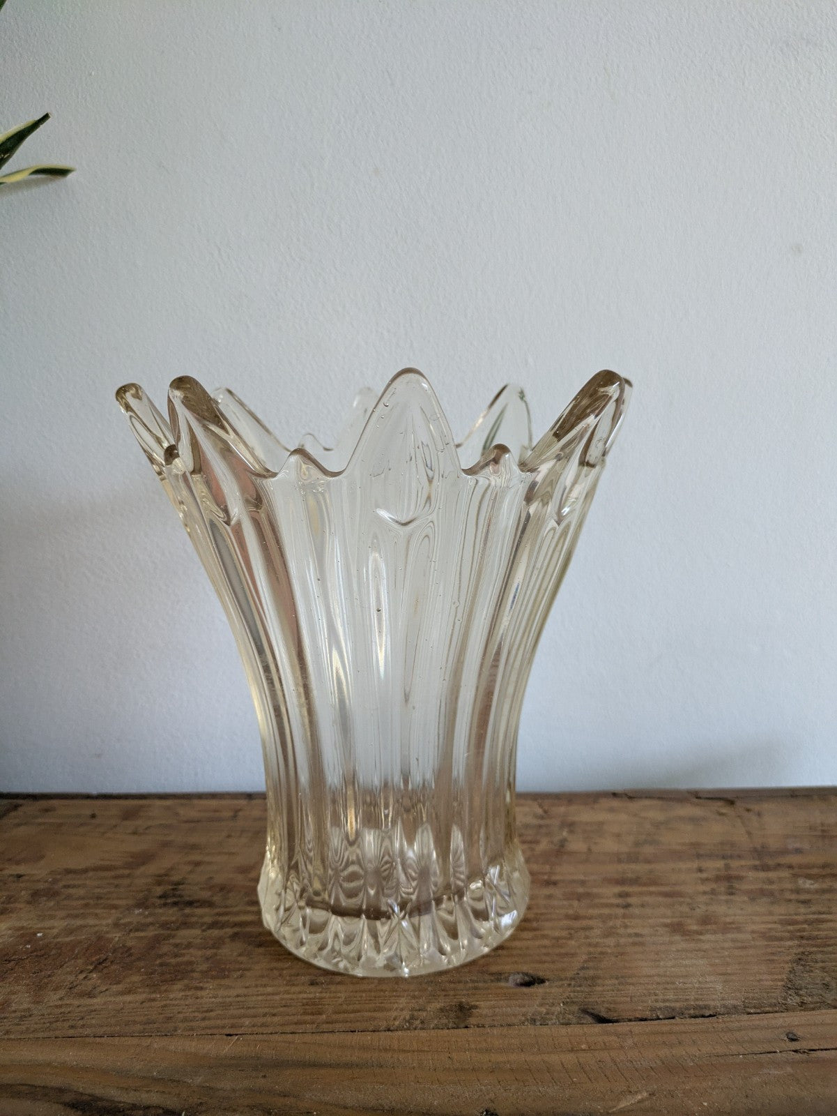 Vintage Art Deco Sowerby Champagne Pressed Glass Sunburst Splash 1930s Vase Vgc