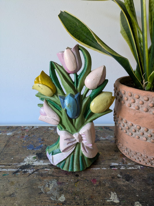 Cast Iron Tulip Door Stop Vintage Spring Flowers Book End Wall Decor Cottagecore