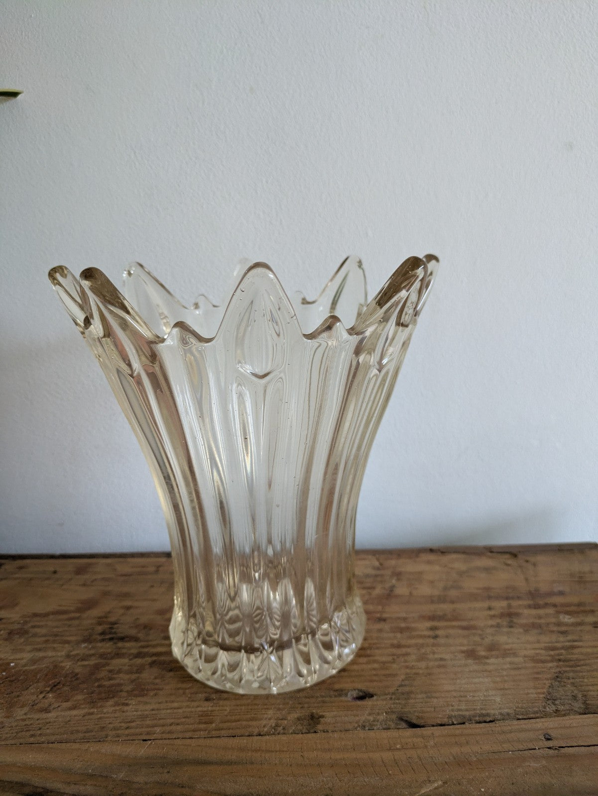 Vintage Art Deco Sowerby Champagne Pressed Glass Sunburst Splash 1930s Vase Vgc