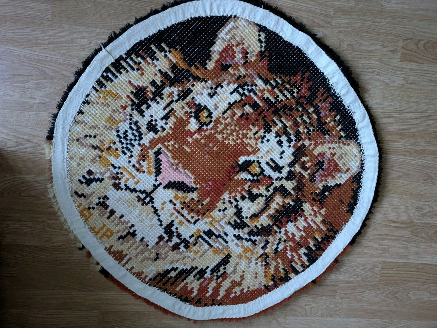 Vintage Scandinavian Ryamatta Mid Century Latch Hook Wool Tiger Rug Mat Handmade