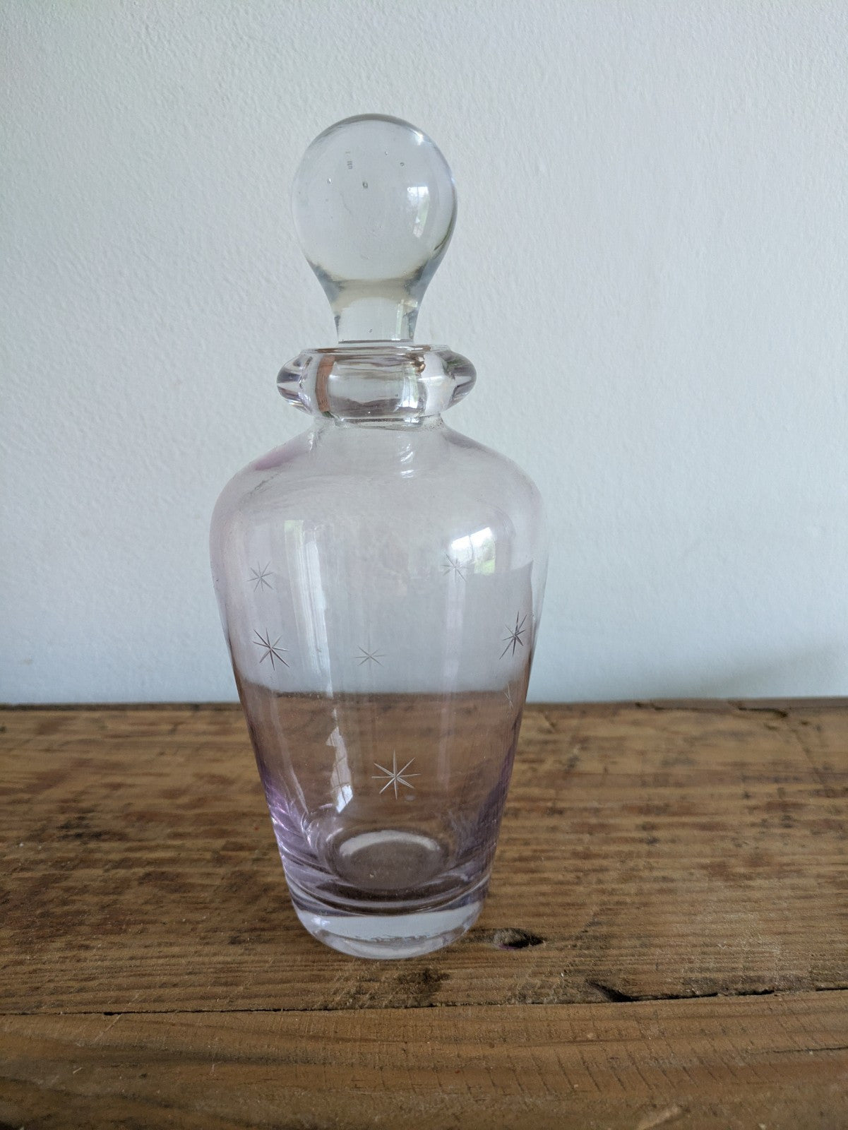 VINTAGE HAND MADE PURPLE ART GLASS VASE WITH ETCHED STARS Perfume Bottle Stopper