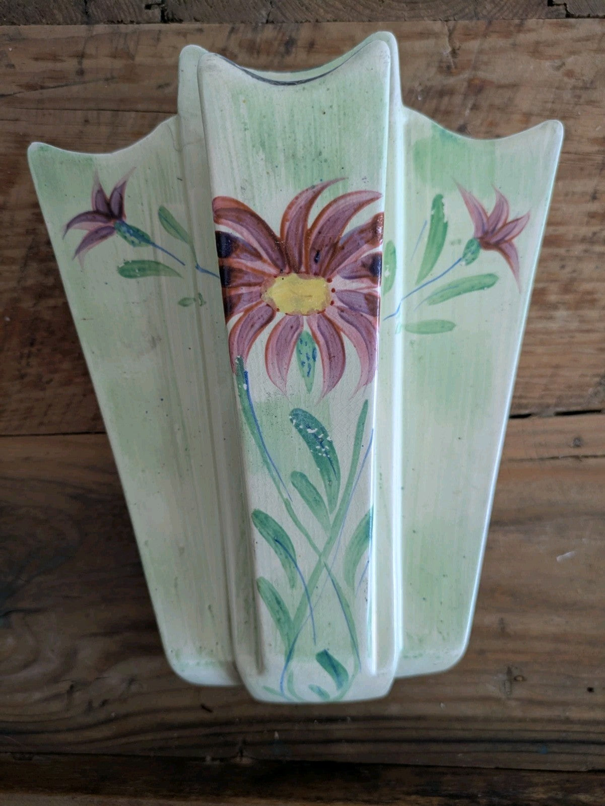 Vintage RARE Arthur Wood Floral / Flower Large Art Deco Single Wall Pocket Vase