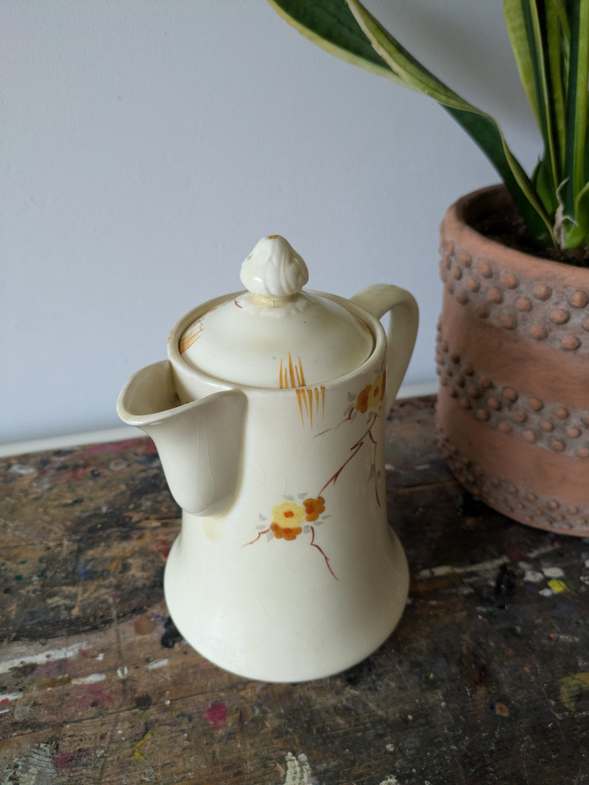 Vintage Grindley Cream Petal Coffee Pot Ceramic Art Deco 1 Litre 1930s Original 