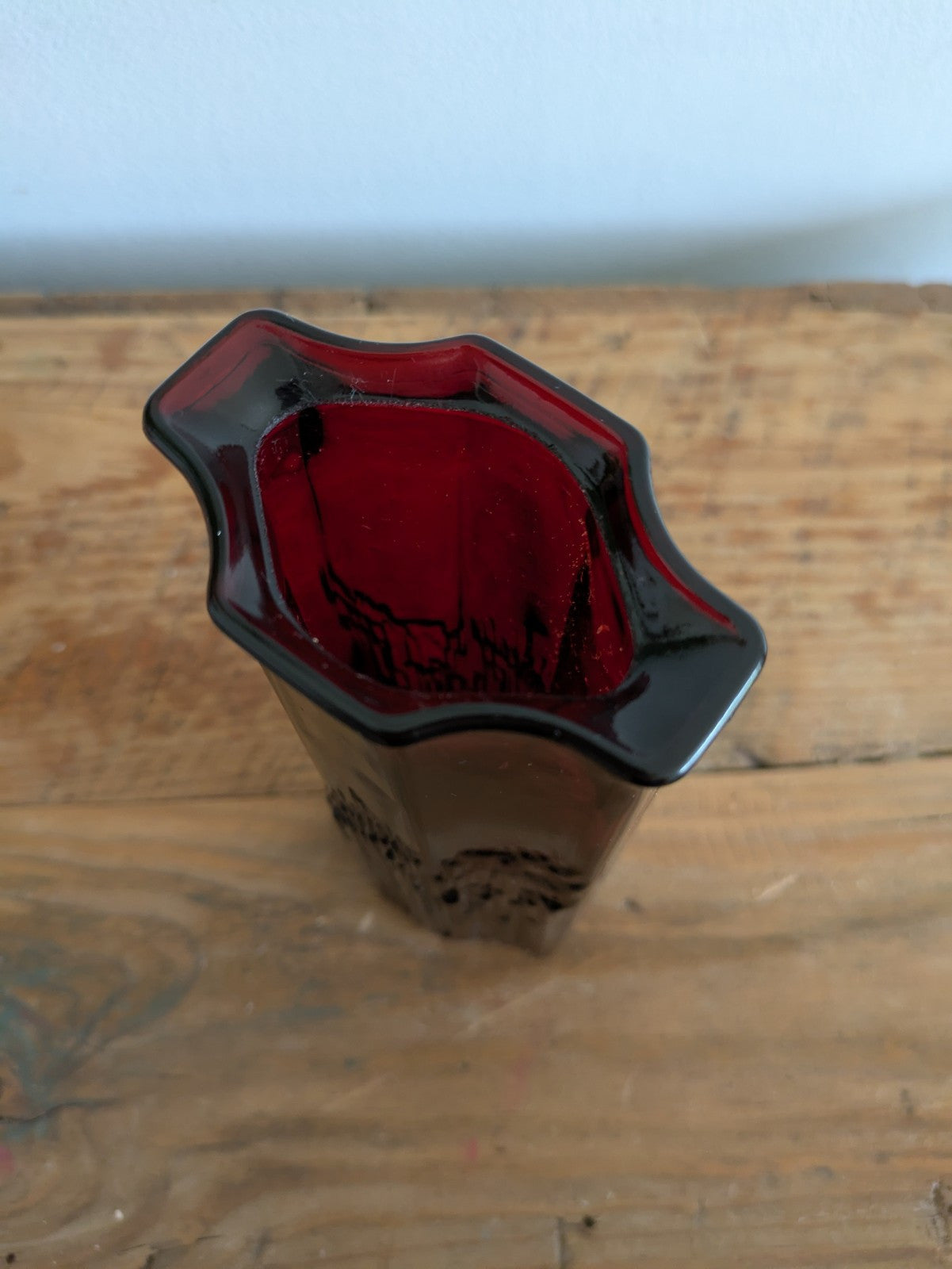 Vintage Avon Glass Vase Ruby Red Cranberry 16.5cm Posy Stem 1970s Art Deco Style