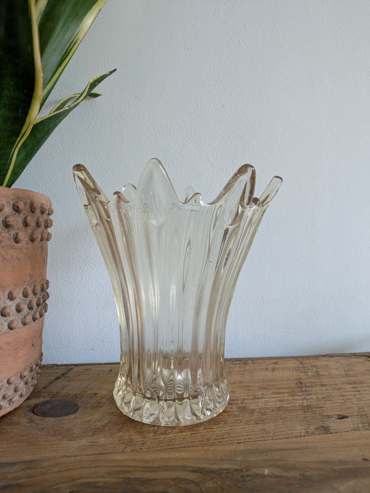 Vintage Art Deco Sowerby Champagne Pressed Glass Sunburst Splash 1930s Vase Vgc