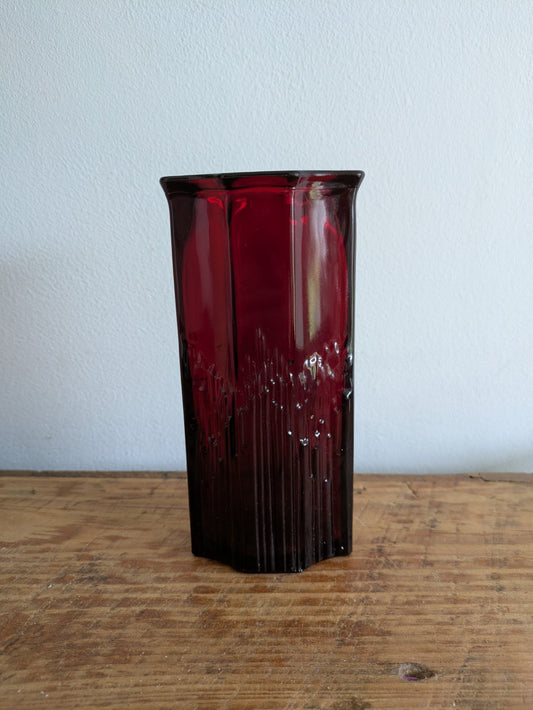 Vintage Avon Glass Vase Ruby Red Cranberry 16.5cm Posy Stem 1970s Art Deco Style