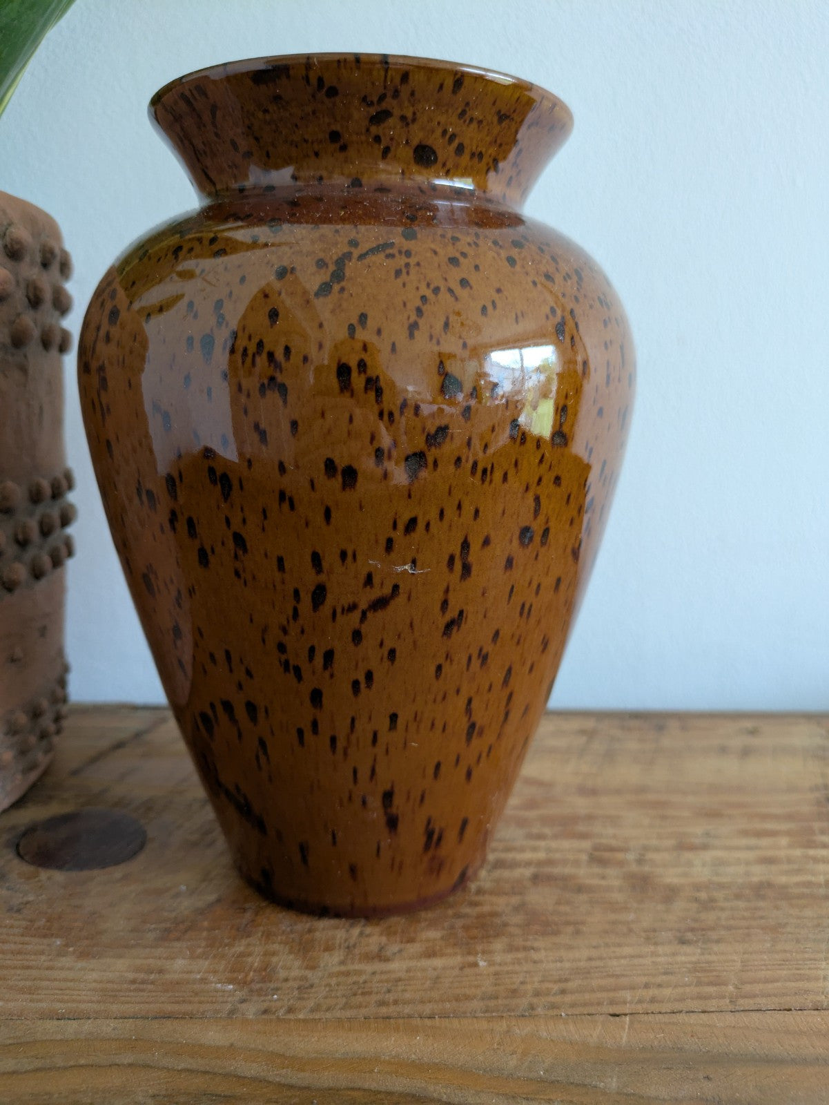 Vintage Denby Studio Pottery Vase Glazed Mid Century Speckled Brown Florist Vgc