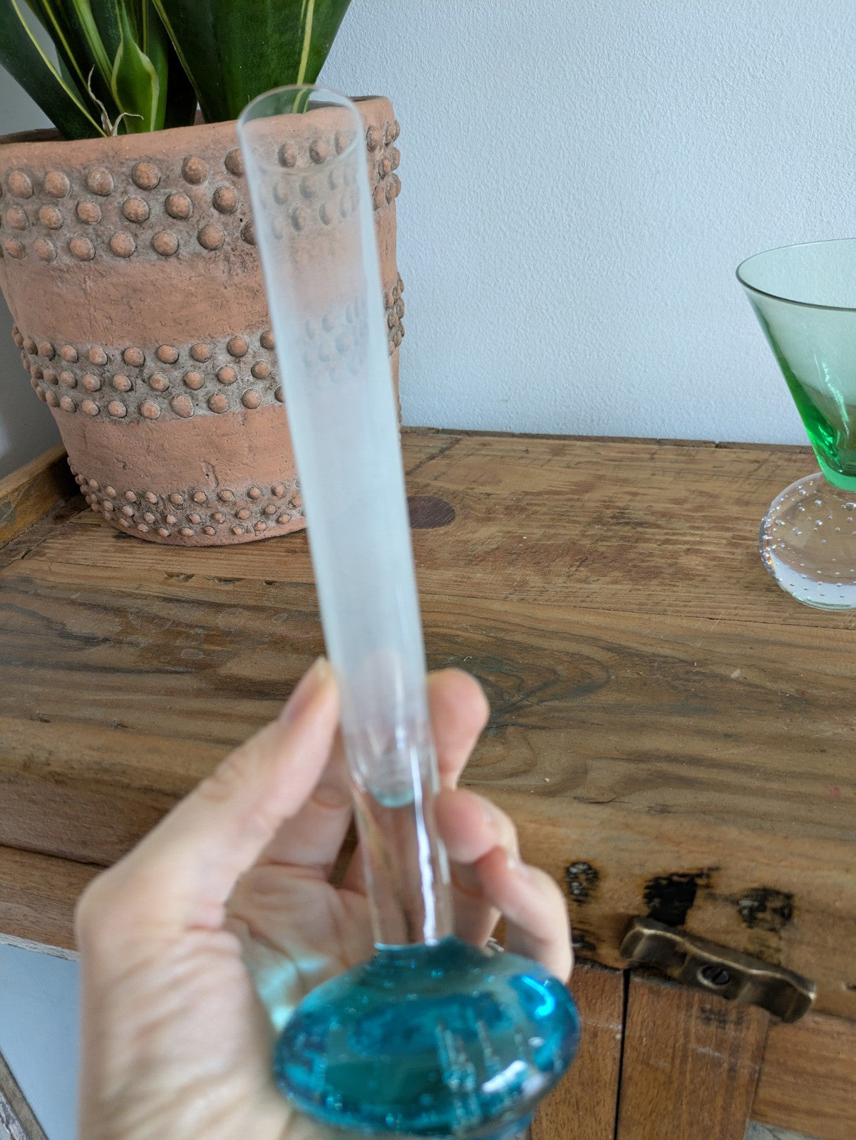 3x Bubble Base Bullicante Martini Glasses Green Orange Blue Retro VTG Bud Vase