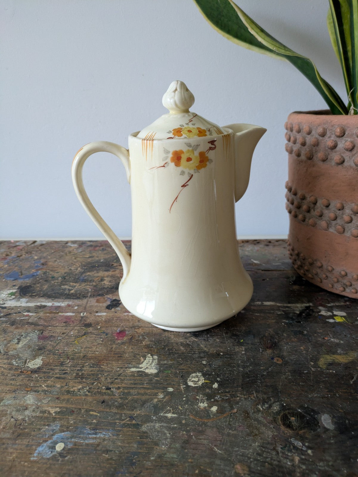 Vintage Grindley Cream Petal Coffee Pot Ceramic Art Deco 1 Litre 1930s Original 