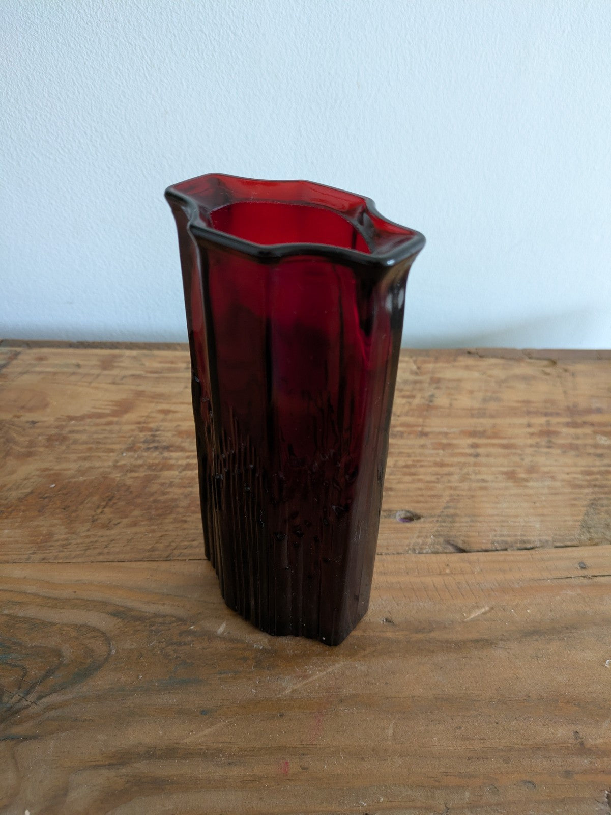 Vintage Avon Glass Vase Ruby Red Cranberry 16.5cm Posy Stem 1970s Art Deco Style