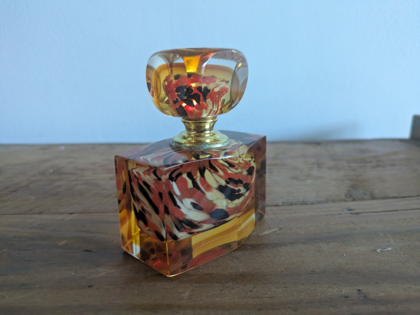 Vintage Retro Murano Glass Art Perfume Bottle Complete Orange Stopper Dauber Vgc