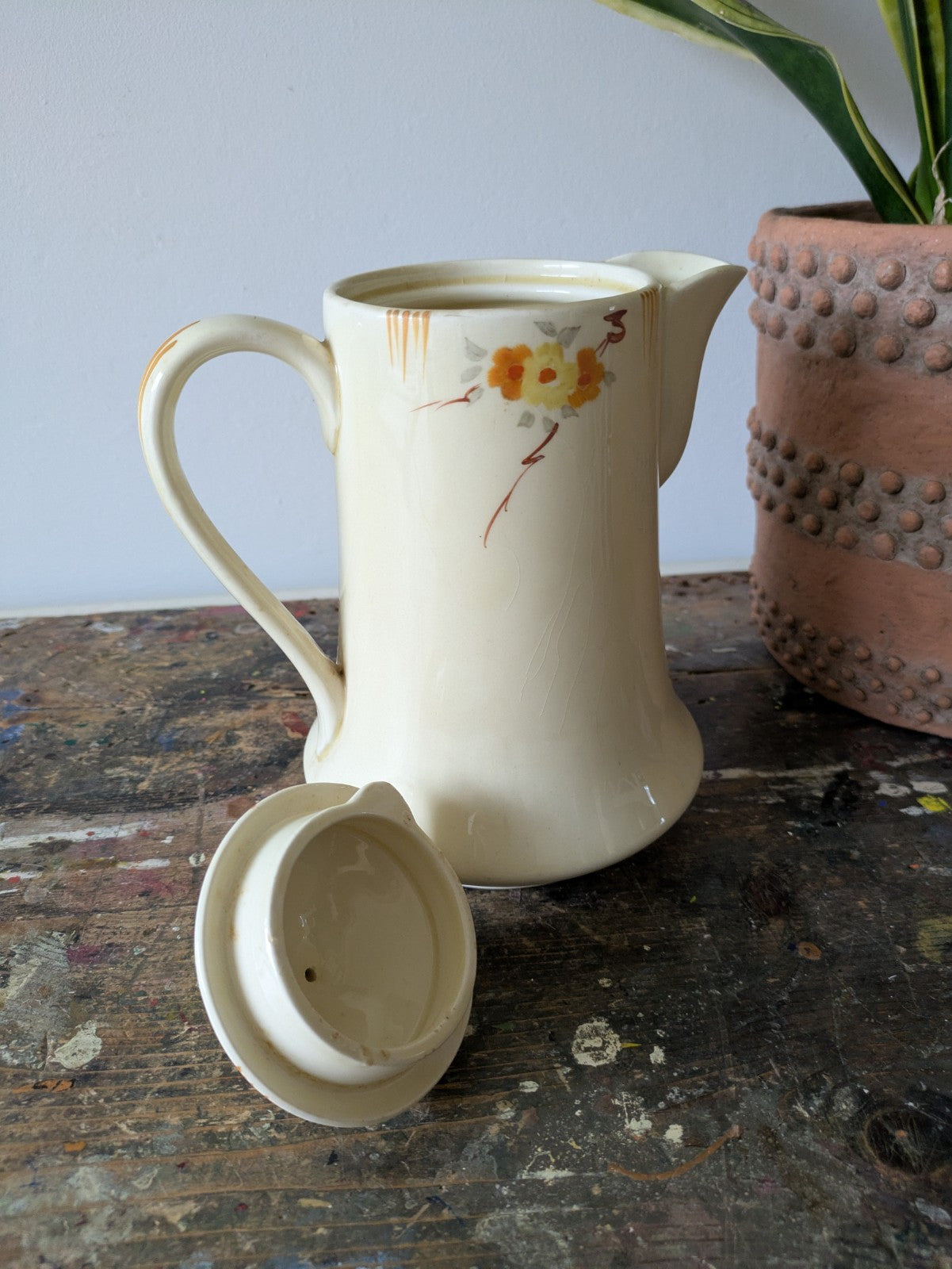 Vintage Grindley Cream Petal Coffee Pot Ceramic Art Deco 1 Litre 1930s Original 