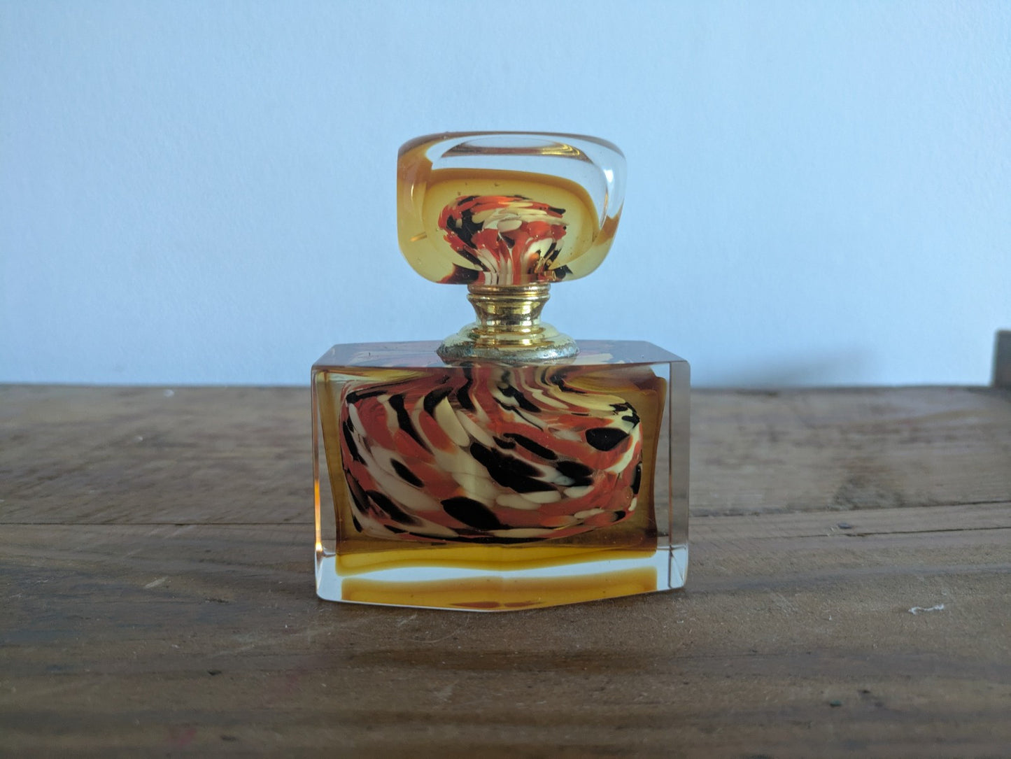 Vintage Retro Murano Glass Art Perfume Bottle Complete Orange Stopper Dauber Vgc