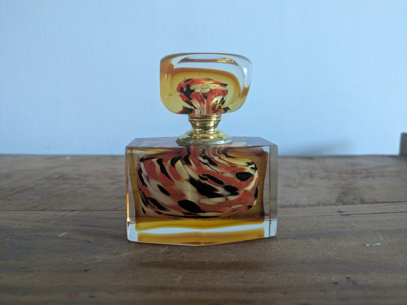 Vintage Retro Murano Glass Art Perfume Bottle Complete Orange Stopper Dauber Vgc