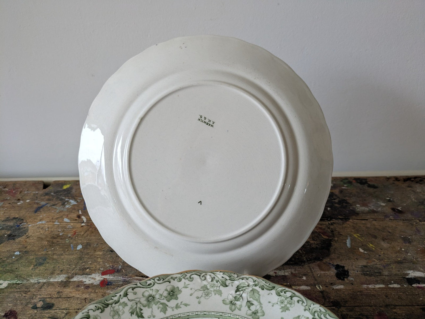 6 Rare Antique S.Hancock & Sons Warwick Dessert Plates Green Floral Serving Prop