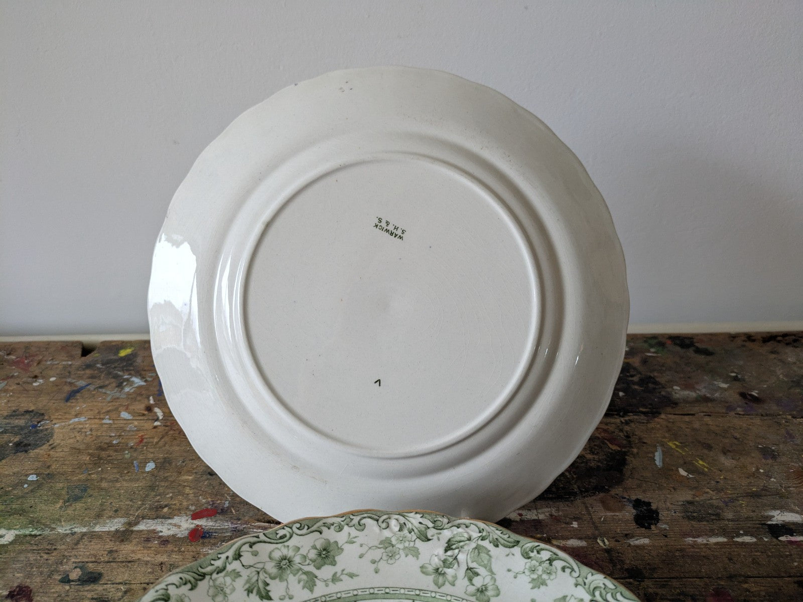 6 Rare Antique S.Hancock & Sons Warwick Dessert Plates Green Floral Serving Prop