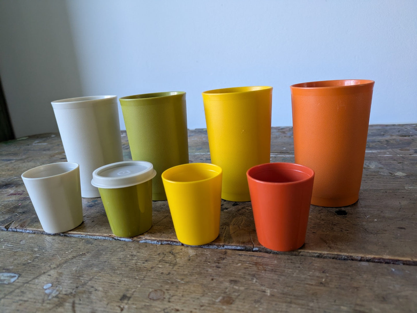 8 Vintage Tupperware Tumblers Large And Small Camping Retro Prop TV Film Colour