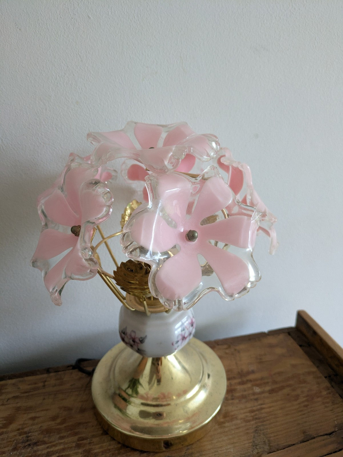 VTG Retro Sputnik Pink Six Flower Head Touch Me Light Bedside Lamp Brass Effect