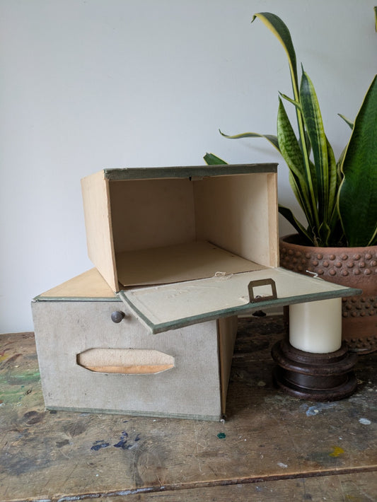 2 Vintage French File Cabinet Drawer Cardboard Storage Box Organizer Notary Mail