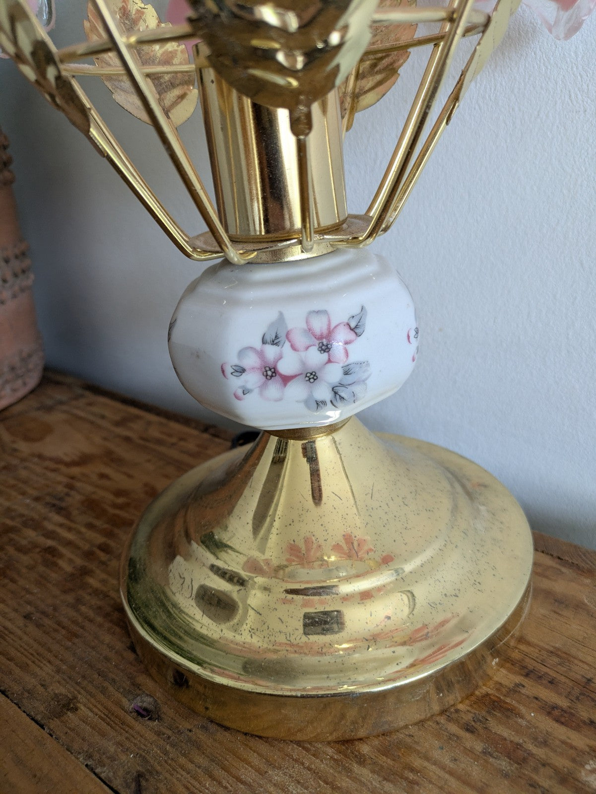 VTG Retro Sputnik Pink Six Flower Head Touch Me Light Bedside Lamp Brass Effect