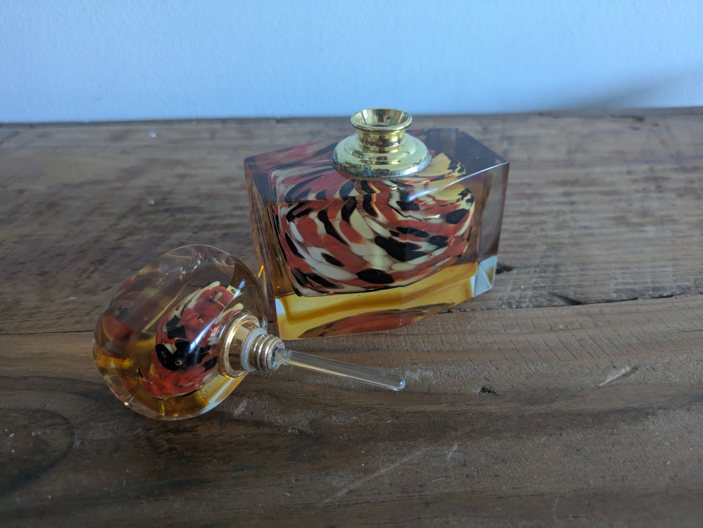 Vintage Retro Murano Glass Art Perfume Bottle Complete Orange Stopper Dauber Vgc