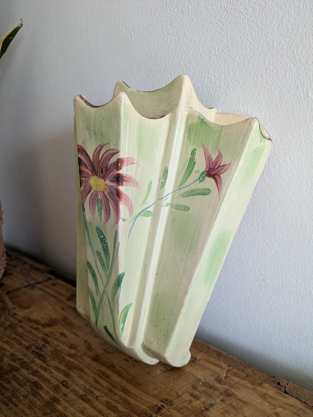 Vintage RARE Arthur Wood Floral / Flower Large Art Deco Single Wall Pocket Vase