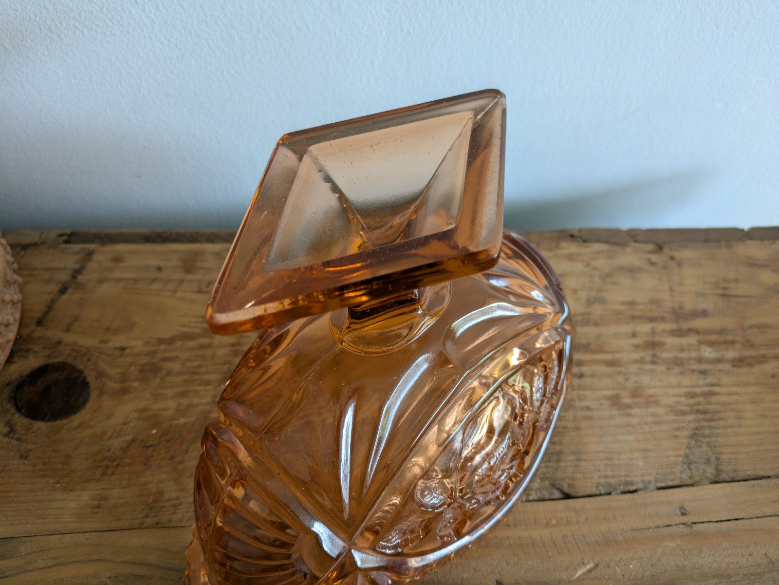 VTG Pink Peach Sawtooth Edge Glass Pedestal Compote Candy Dish Jardiniere Bowl
