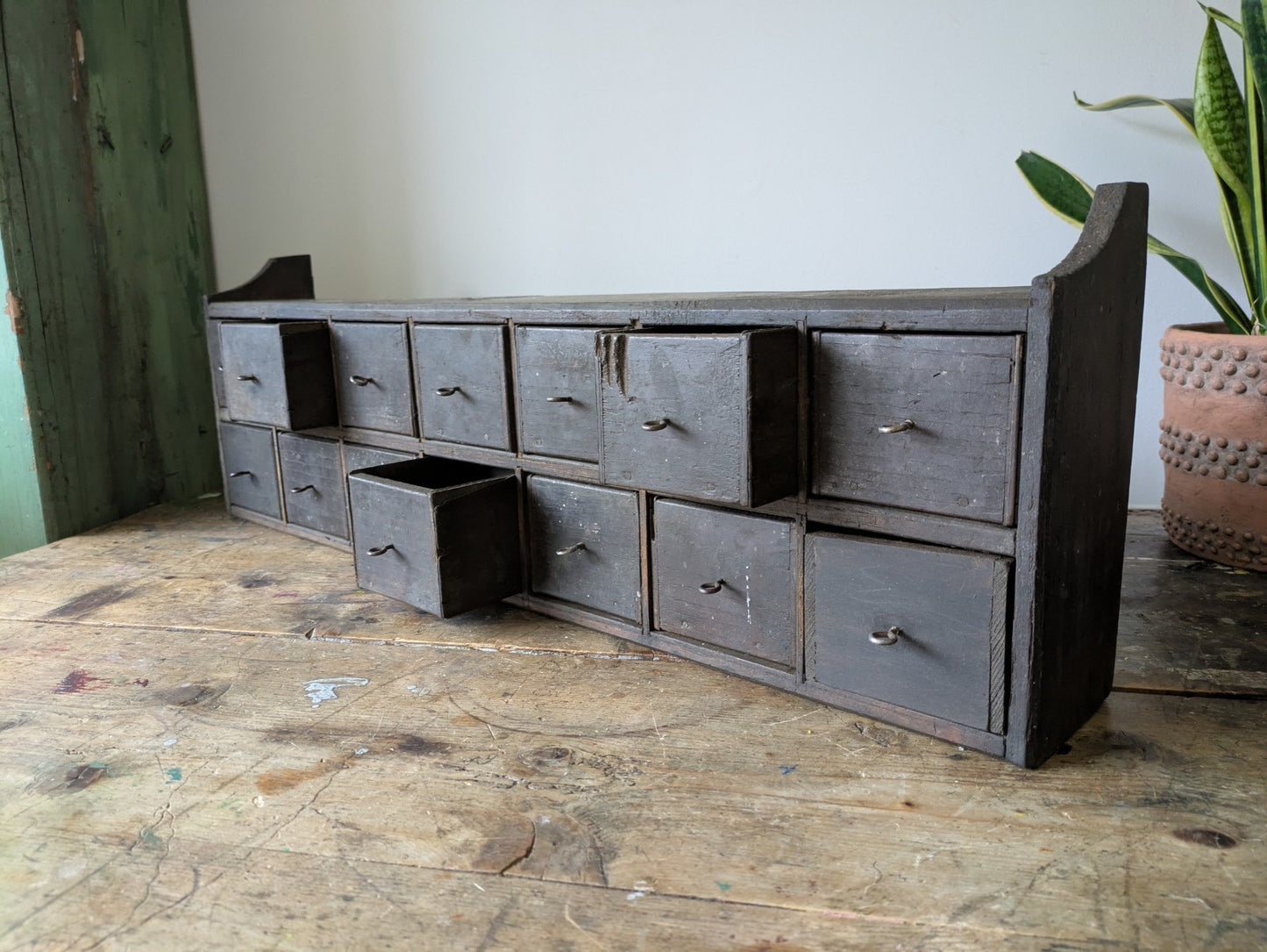 Antique Vtg Apothecary Drawers Scratch Built Garage Workshop Engineers Pigeon 