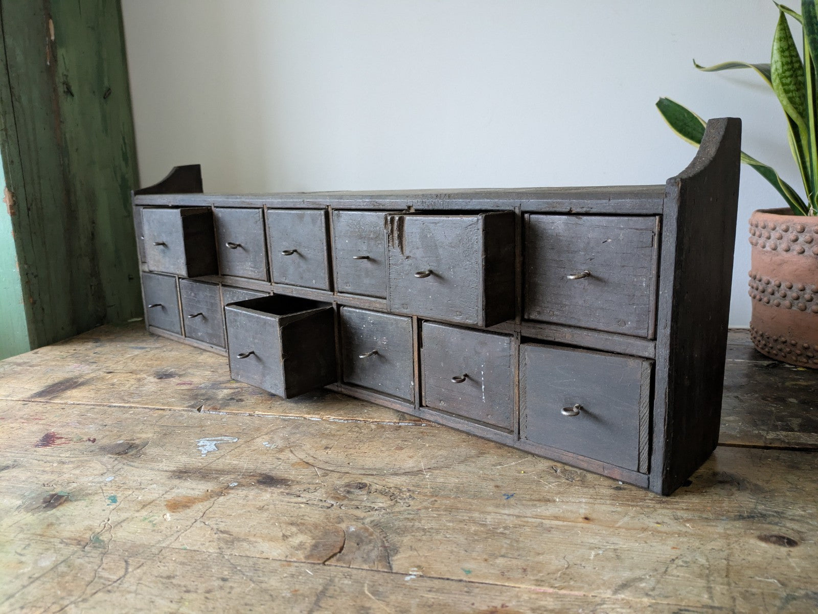 Antique Vtg Apothecary Drawers Scratch Built Garage Workshop Engineers Pigeon 