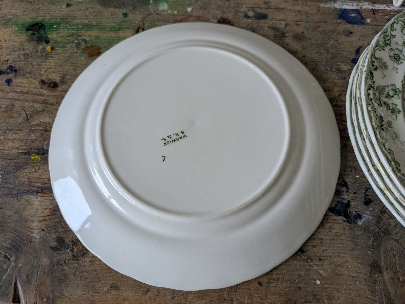 6 Rare Antique S.Hancock & Sons Warwick Side Plates Green Floral Serving Prop