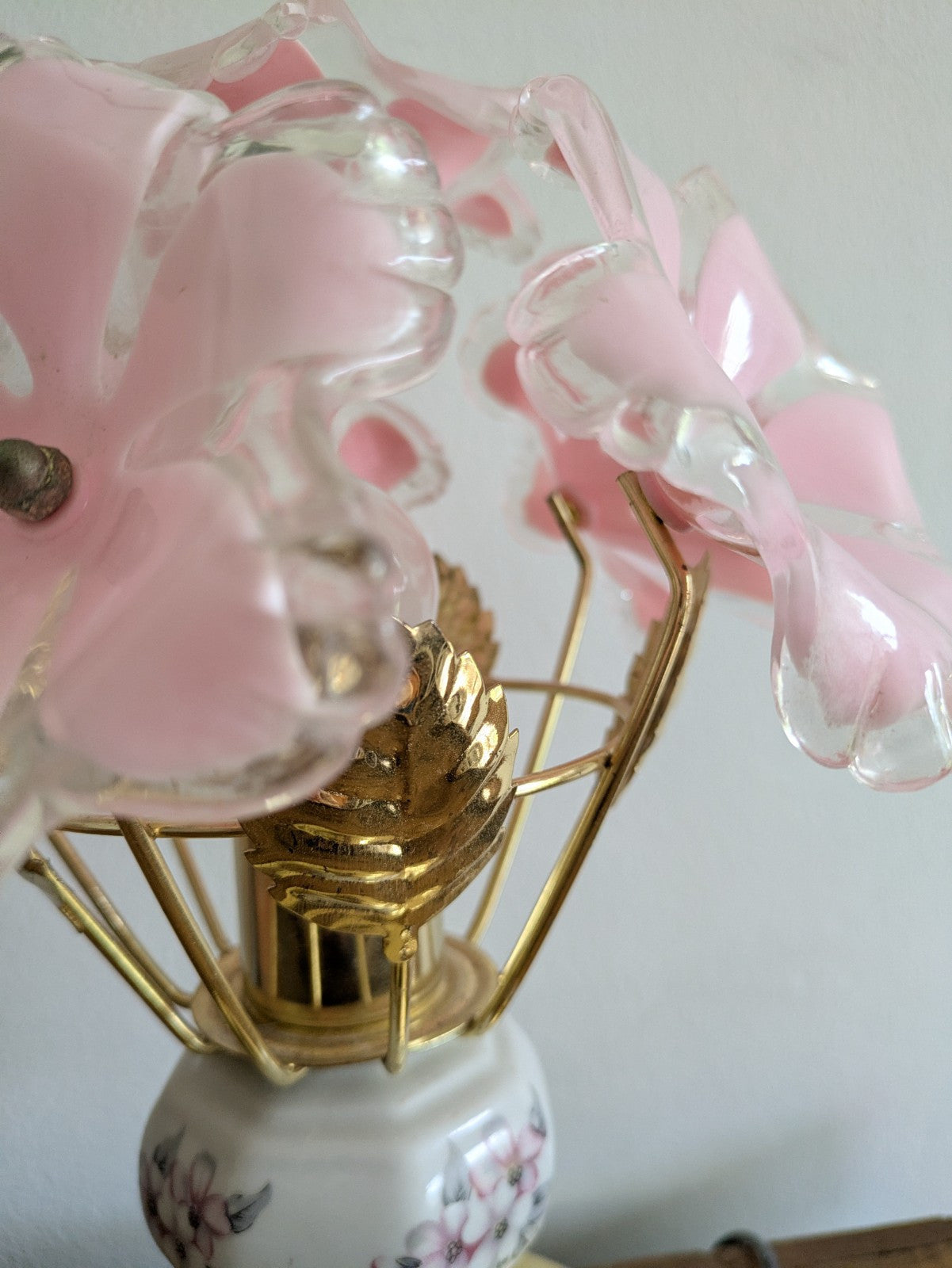 VTG Retro Sputnik Pink Six Flower Head Touch Me Light Bedside Lamp Brass Effect